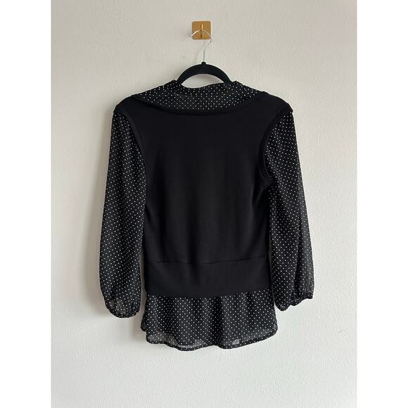 Dolled Up Black Polka Dot Chiffon Layered Blouse Sheer Sleeves Retro M - Picture 2 of 5